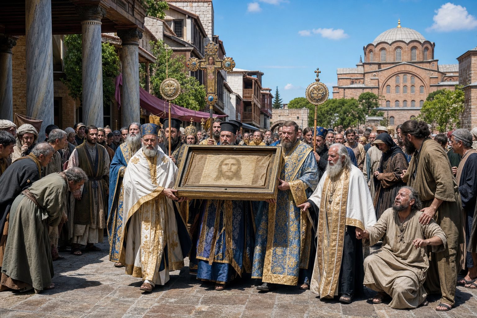 Foto-gerçekçi resim, Efendimiz İsa Mesih'in el yapımı olmayan bir resminin Edessa'dan Konstantinopolis'e taşınması, Ortodoks takvimi, 2026-08-29, relic_or_church_event